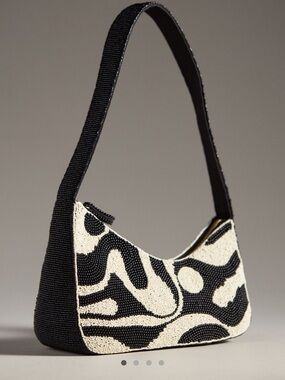 Anthropologie Black & Cream Beaded Hobo Shoulder Bag